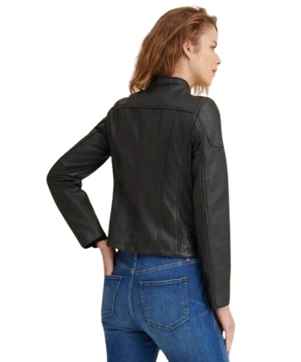 Distressed Black Biker Leather Jacket For Women