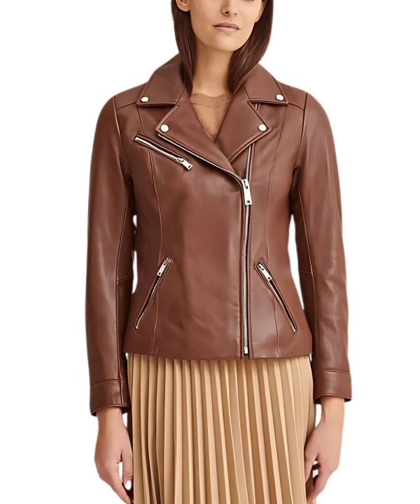 Distressed Leather Motorcycle Brown Jacket Womens