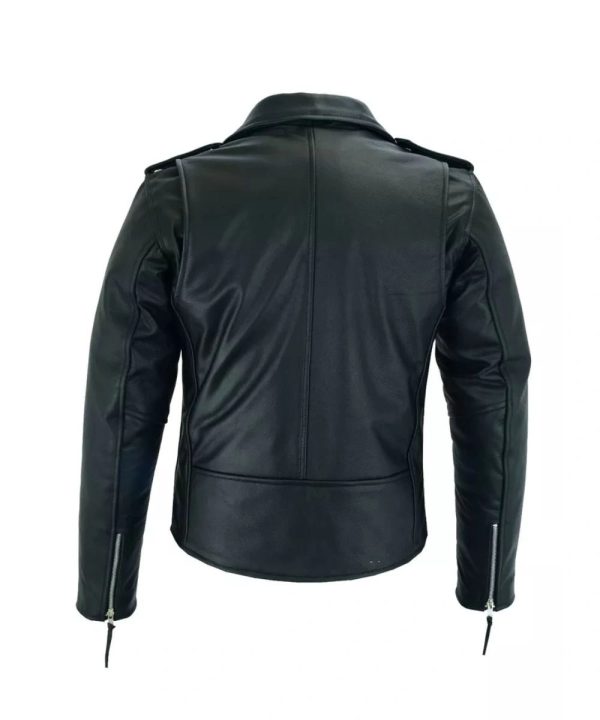 Distressed Motorcycle Black Leather Jacket For Mens