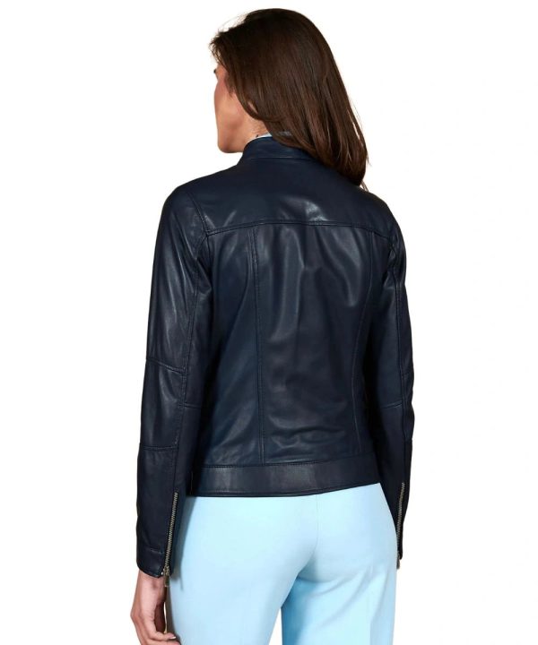 Distressed Navy blue Biker Leather Bomber Jacket Womens
