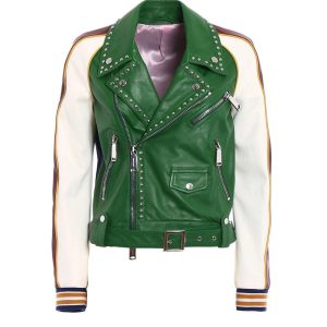 Dsquared2 Womens Scout Studded Biker Jacket Green / White