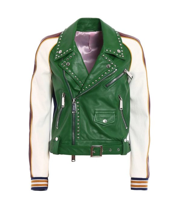 Dsquared2 Womens Scout Studded Biker Jacket Green / White