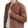 FRYE Classic Leather Cafe Racer Jacket Chocolate Brown For Men