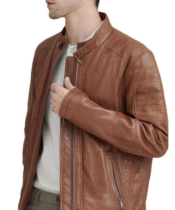 FRYE Classic Leather Cafe Racer Jacket Chocolate Brown For Men