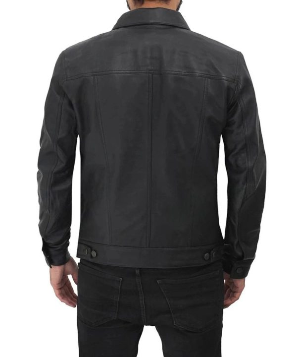 Fernando Black Leather Trucker Jacket For Men