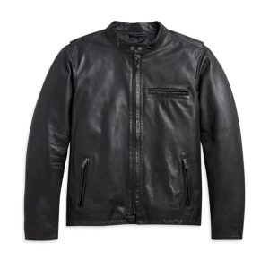 Harley Davidson Black Cafe Racer Leather Jacket For Men