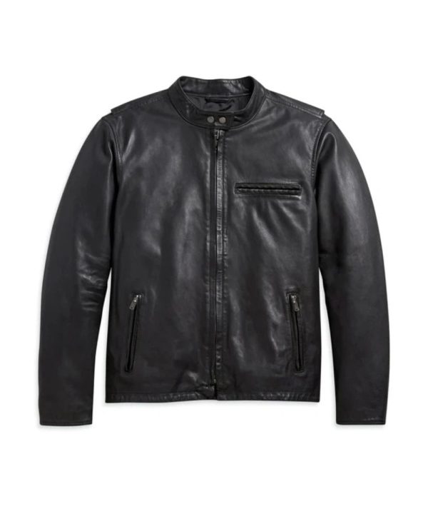 Harley Davidson Black Cafe Racer Leather Jacket For Men