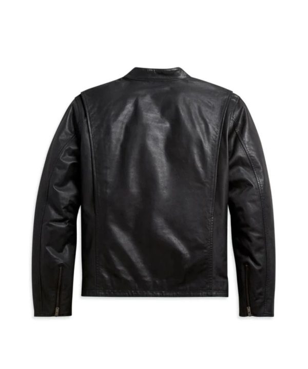 Harley Davidson Black Cafe Racer Leather Jacket Mens