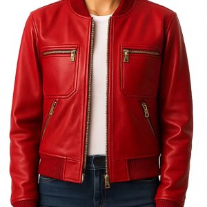 Women Isla Leather Red biker Jacket