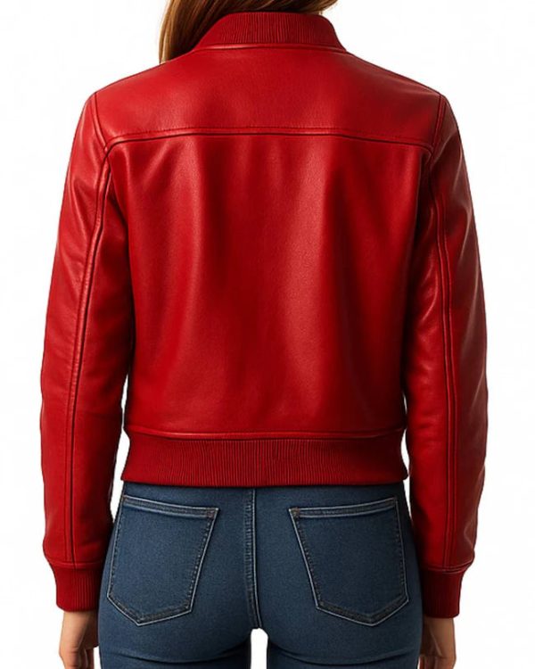 Women Isla Leather Red biker Jacket - Image 3