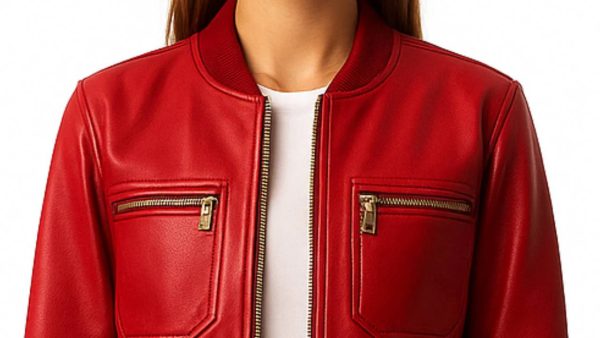 Women Isla Leather Red biker Jacket - Image 2