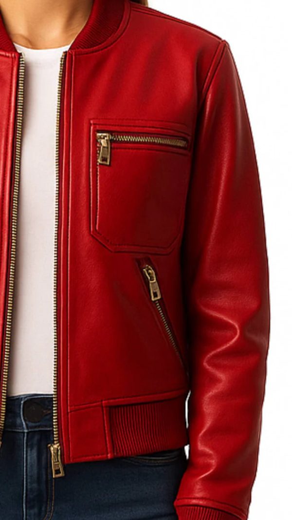 Women Isla Leather Red biker Jacket - Image 4