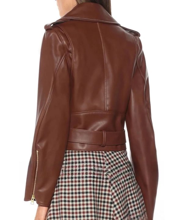 JW ANDERSON Womens Brown Cropped Leather Biker Jacket