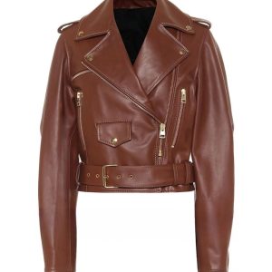 JW ANDERSON Womens Cropped Leather Biker Jacket Brown