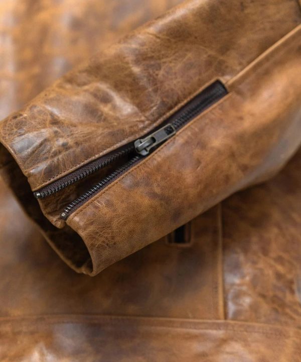 Light Brown Cafe Racer Distressed  Genuine Leather Bomber Jacket Mens