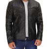 Men Cafe Racer Black Leather Bomber Jacket