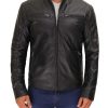 Men Cafe Racer Leather Bomber Jacket Black