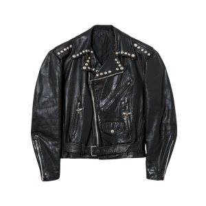 Men's 70s Vintage Studded Leather Jacket Black