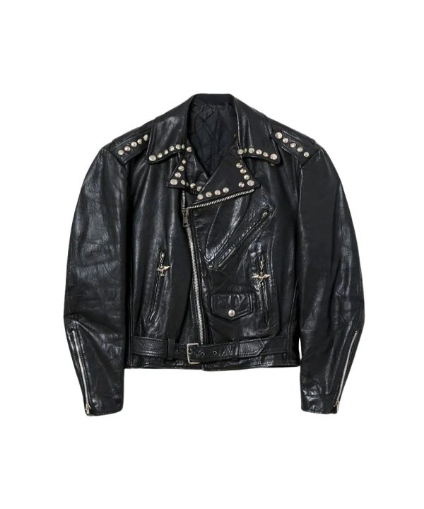 Men's 70s Vintage Studded Leather Jacket Black