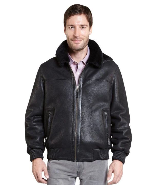 Men's Aviator Black Shearling Real Leather Bomber Jacket