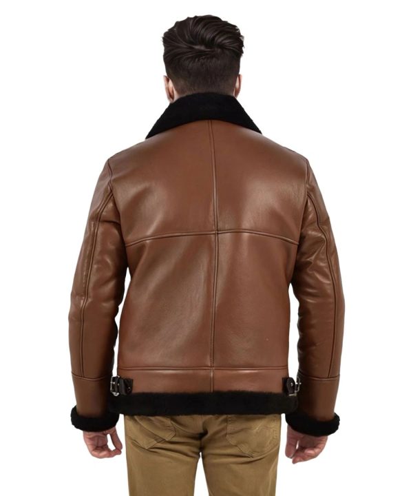 Men's Aviator Shearling Leather Bomber Jacket Brown