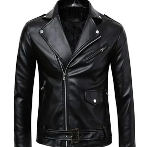 Men's Biker Shining Leather Jacket Black