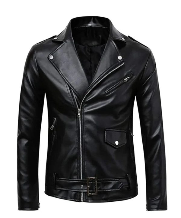 Men's Biker Shining Leather Jacket Black