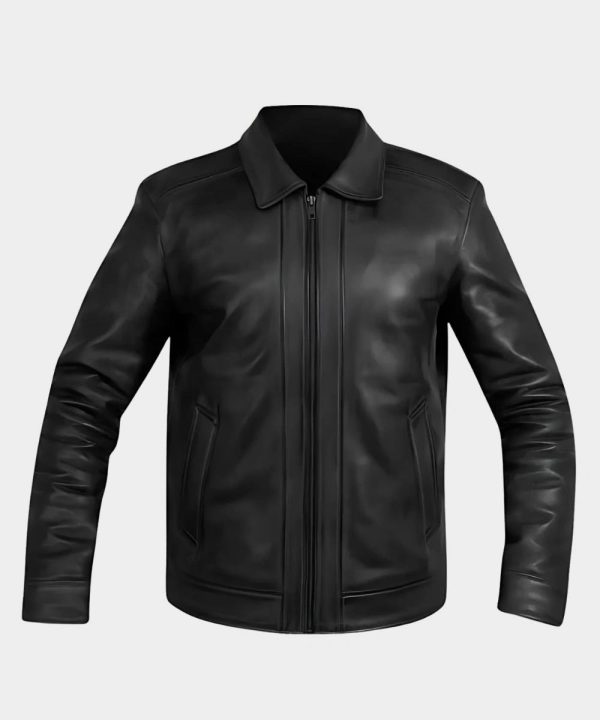 Men's Black Biker Plain Leather Jacket