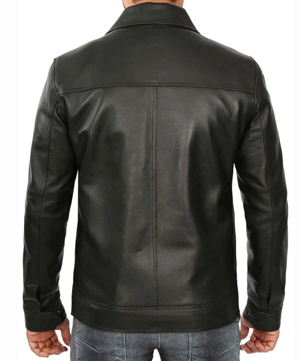 Men's Black Plain Biker Leather Bomber Jacket