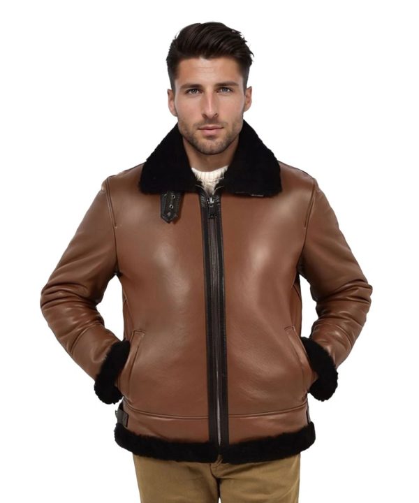 Men's Brown Aviator Shearling Leather Bomber Jacket