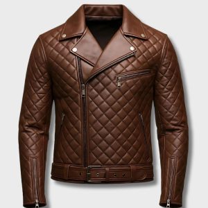 Men's Brown Quilted Biker Leather Jacket