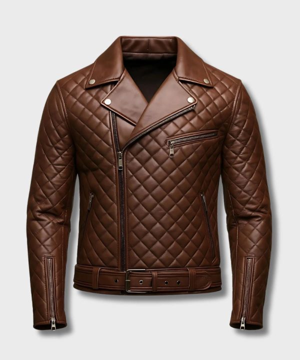 Men's Brown Quilted Biker Leather Jacket