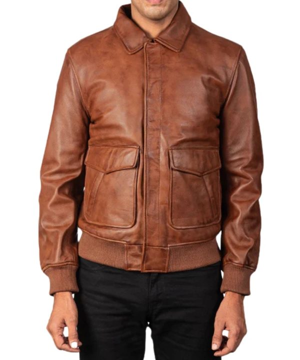 Men's Coffmen A2 Leather Bomber Jacket Brown