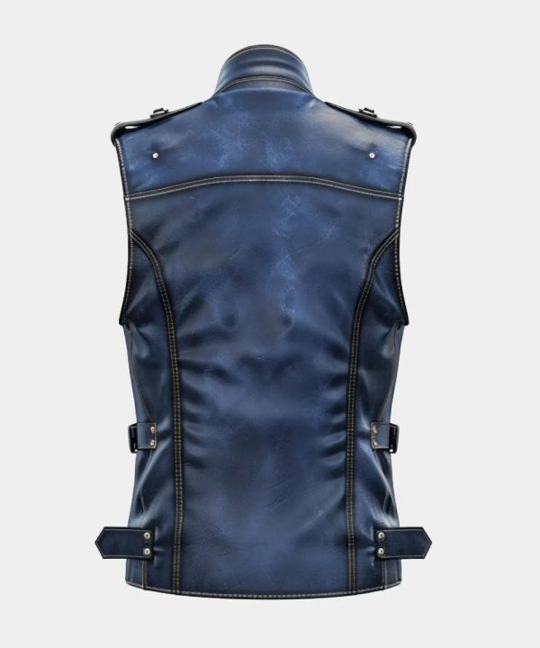 Men's Distressed Blue Leather Vest