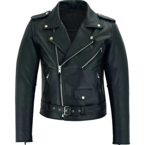 Men's Distressed Motorcycle Leather Jacket Black