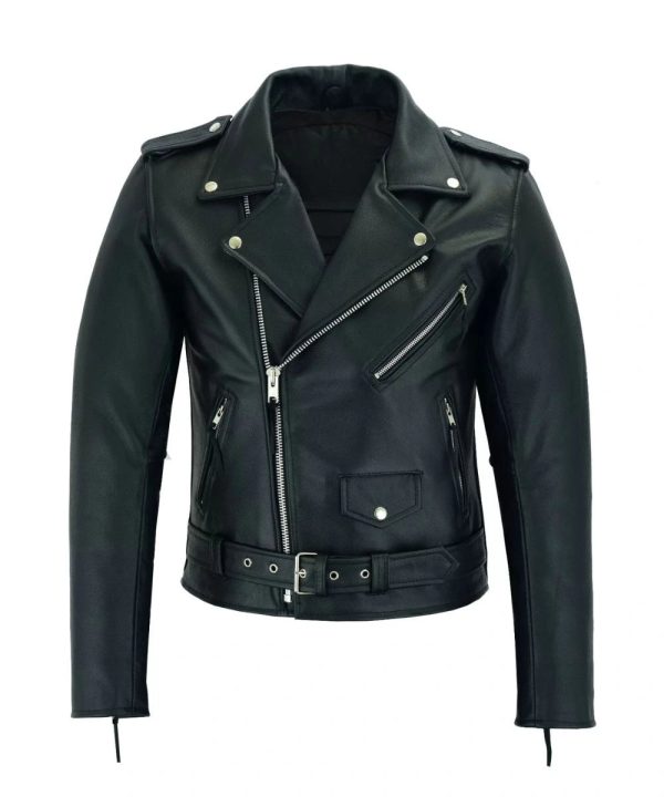 Men's Distressed Motorcycle Leather Jacket Black