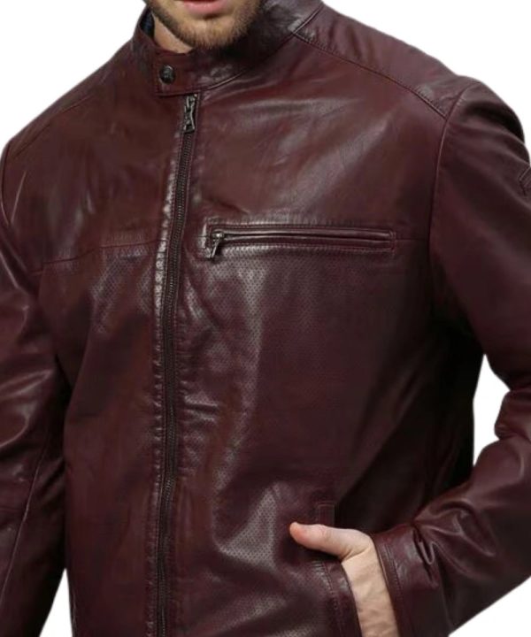 Men's Genuine Lambskin Leather Bomber Maroon Jacket