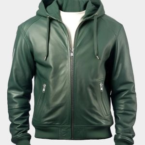 Men's Green Hooded Leather Jacket