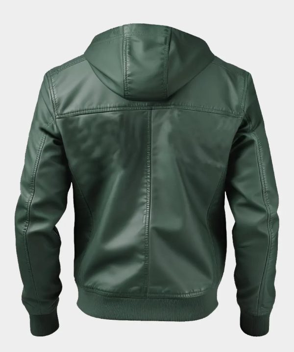 Men's Hooded Leather Jacket Green