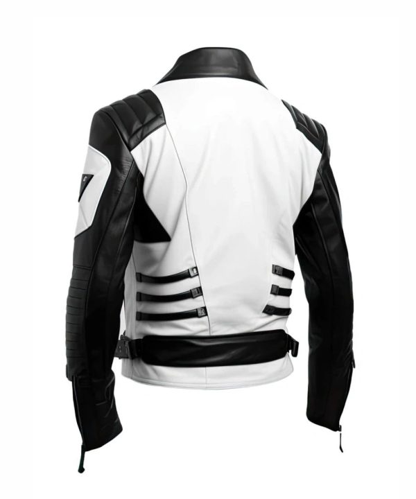 Men's Quilted Slim Fit Motorcycle Biker Leather Jacket White / Black
