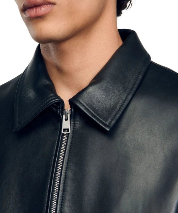 Men's Shining Plain Black Leather Jacket