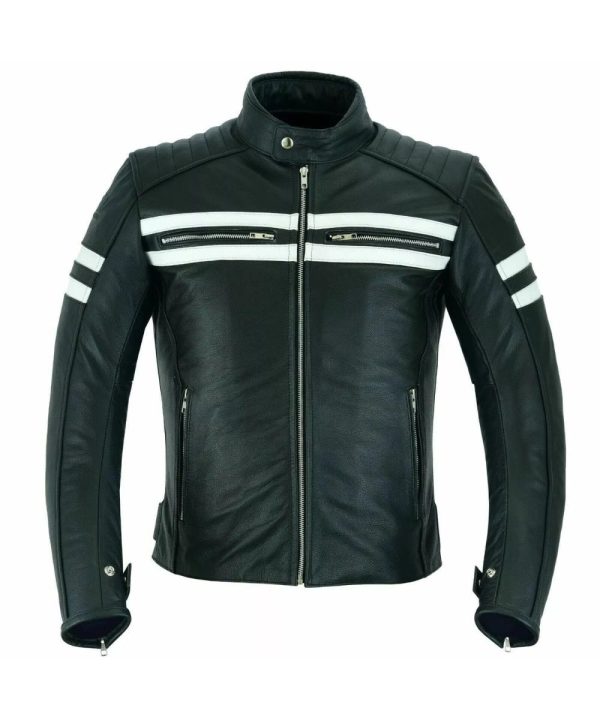 Men's Vintage Black Leather Cafe Racer Retro Jacket