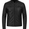 Men's Cafe Racer Leather Black Bomber Jacket