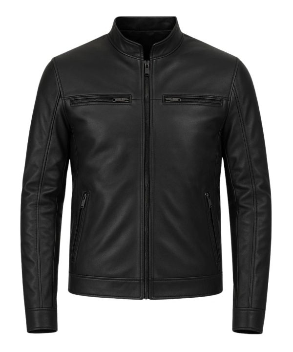 Men's Cafe Racer Leather Black Bomber Jacket