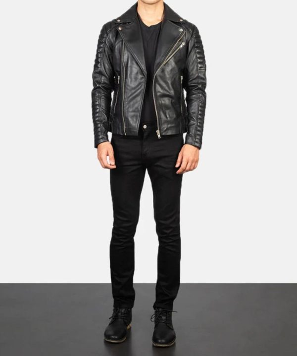 Mens Armand Black Leather Biker Bomber Jacket