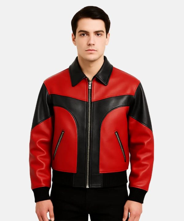 MensBikerBomberJacketRedandBlack