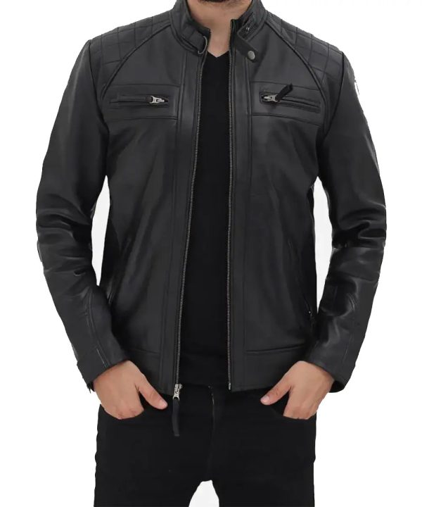 Mens Biker Motorcycle Leather Bomber Jacket Black