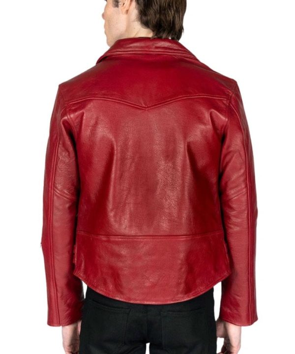 Mens Biker Motorcycle Red Bomber Leather Jacket