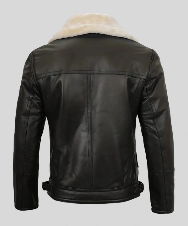 Mens Black Asymmetrical Style Shearling Leather Jacket