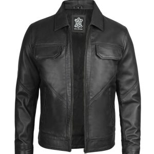 Mens Black Classic Harrington Real Leather Jacket